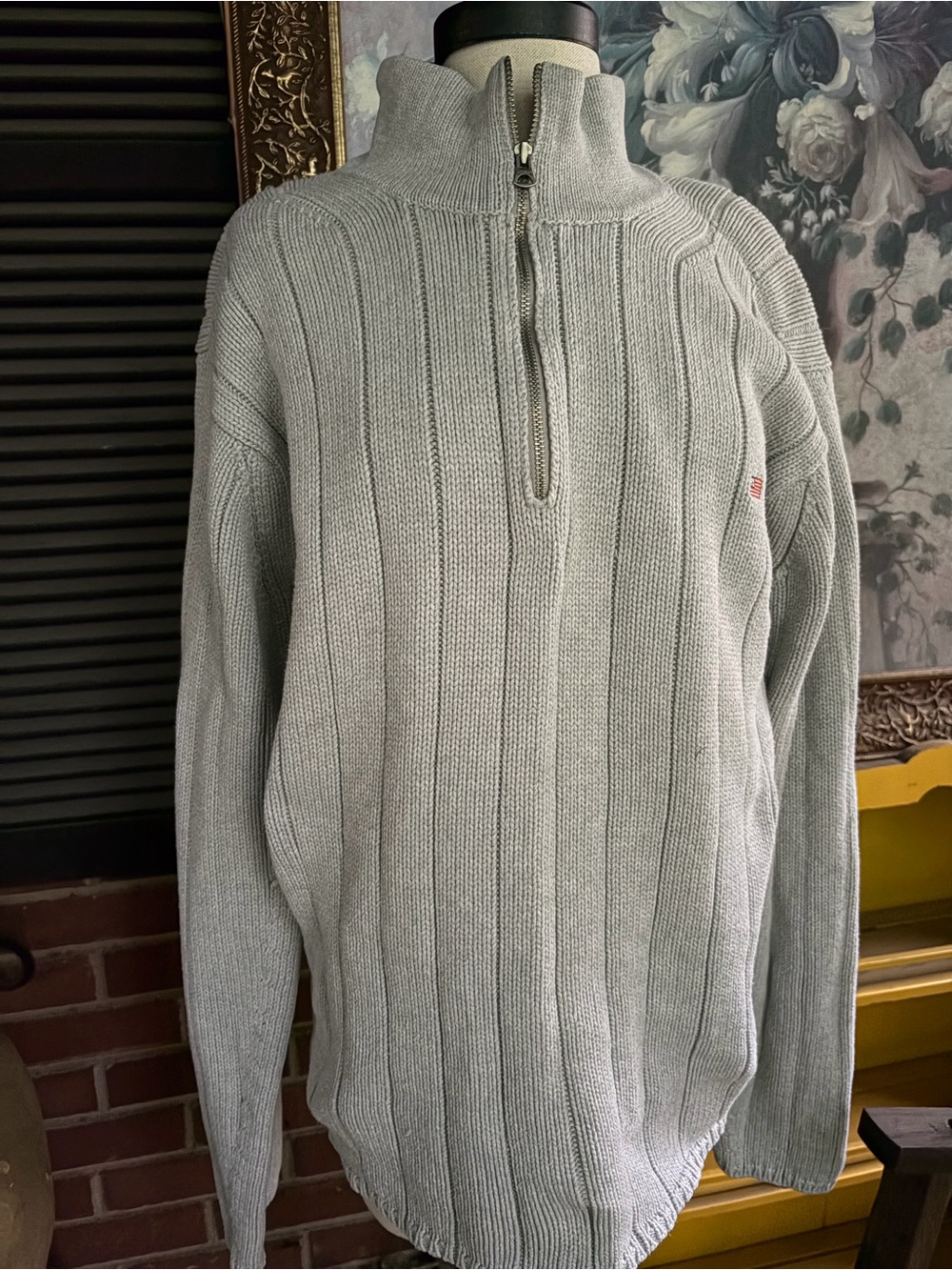 POLO Men's Gray Half-Zip Ribbed Sweater